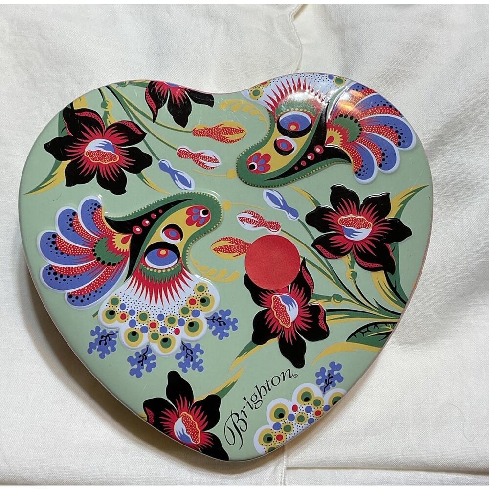 Brighton Large Heart Shaped Necklace Jewelry Tin Floral Tin Only